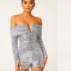 Meshki Silver Sequin Romper